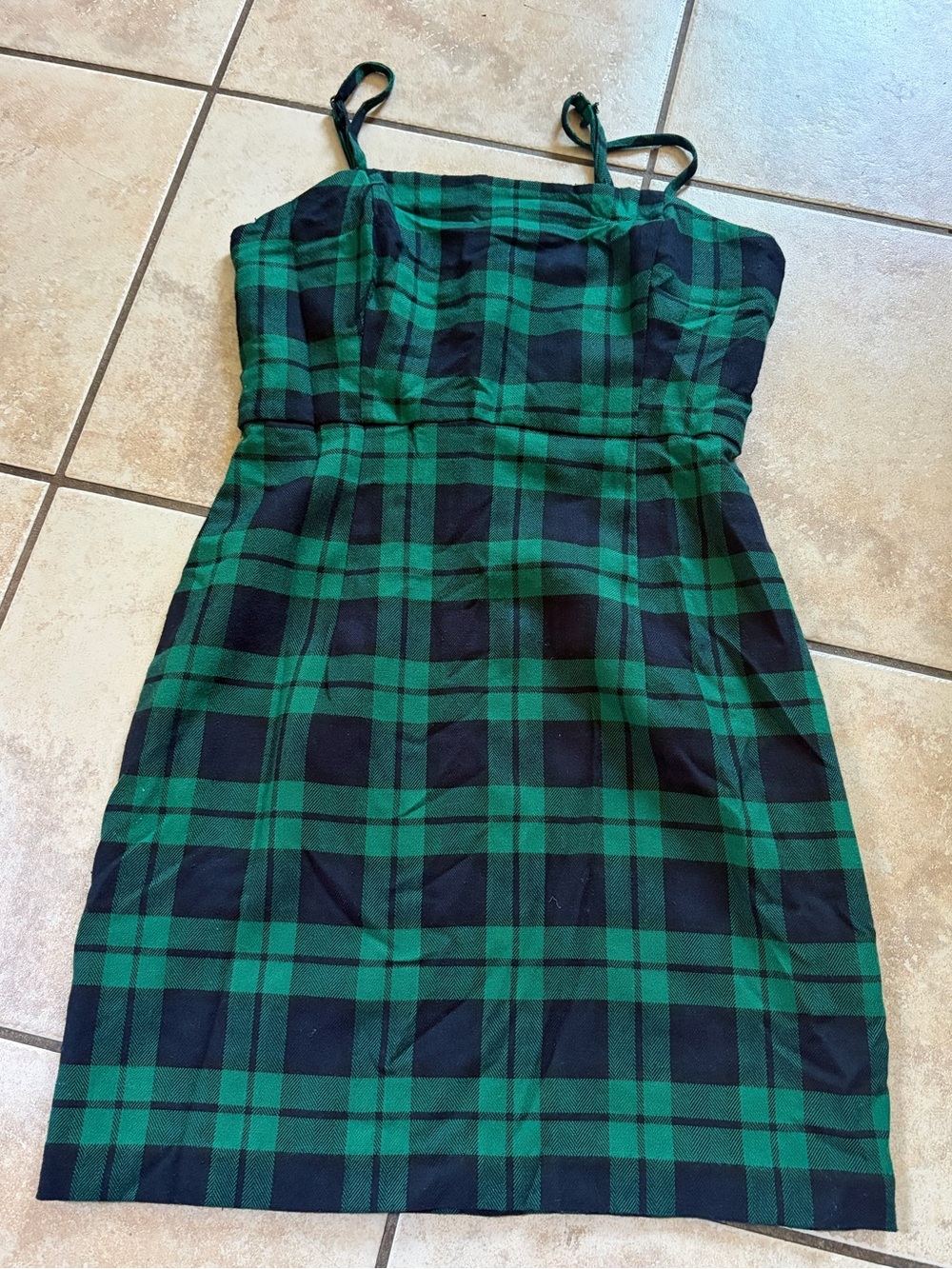 Forever 21 Green and Black Plaid Spaghetti Strap Mini Dress